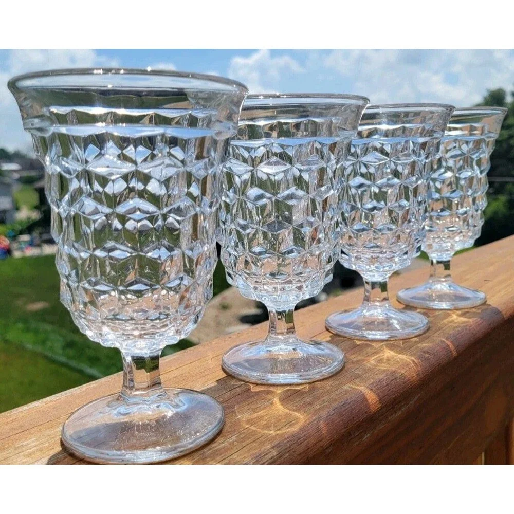 Fostoria American Clear Footed Cubist Low Water Goblets Set of 4 Vintage 5.5 in